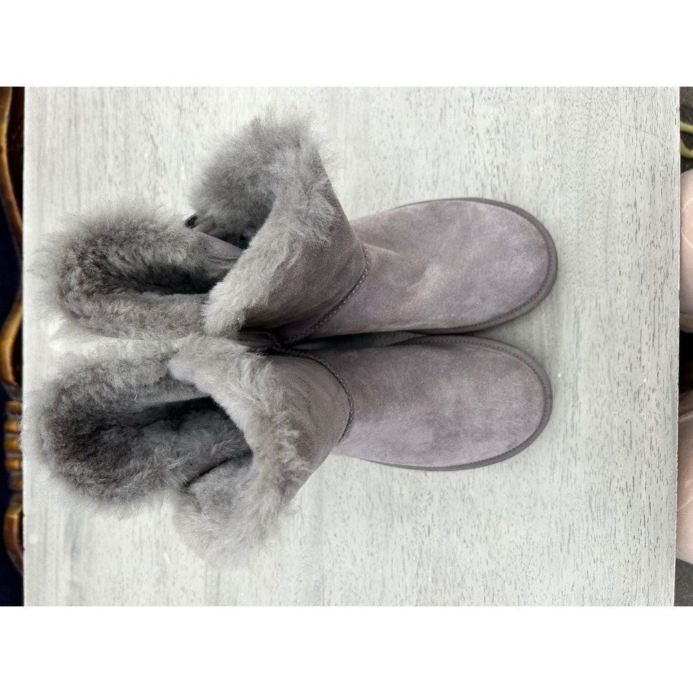 UGG Australia Gita Grey Suede Sheepskin Bow Winter Boots 1018629 Womens 8